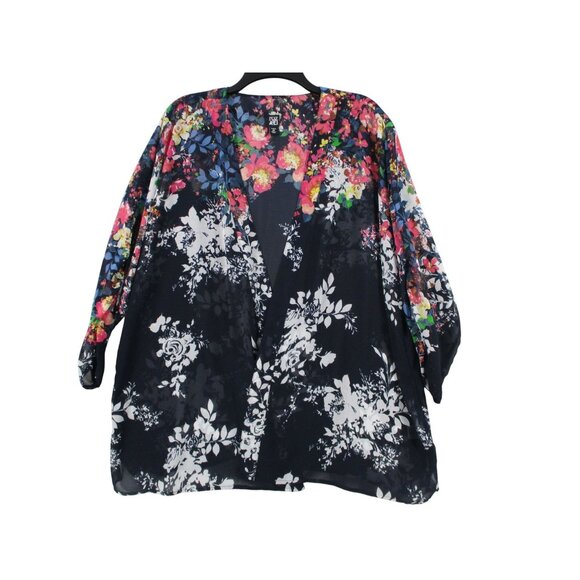 Roz Ali Floral Watercolor Kimono Cardigan Open Front Lightweight Layering 2X - Picture 1 of 11